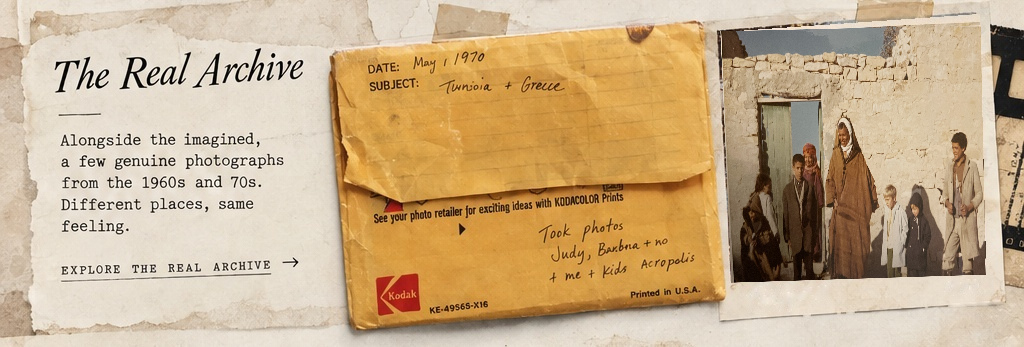 The Real Archive with a Kodak processing envelope and original Tunisia photograph.